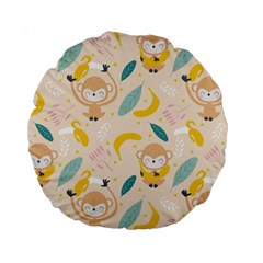 Cute-monkey-banana-seamless-pattern-background Standard 15  Premium Round Cushions by Jancukart