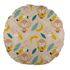 Cute-monkey-banana-seamless-pattern-background Large 18  Premium Round Cushions