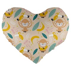 Cute-monkey-banana-seamless-pattern-background Large 19  Premium Heart Shape Cushions by Jancukart