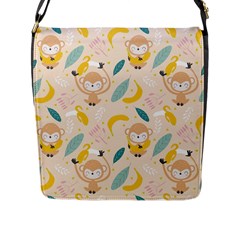 Cute-monkey-banana-seamless-pattern-background Flap Closure Messenger Bag (l) by Jancukart