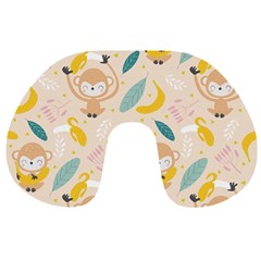 Cute-monkey-banana-seamless-pattern-background Travel Neck Pillow