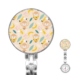 Cute-monkey-banana-seamless-pattern-background Stainless Steel Nurses Watch by Jancukart