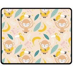 Cute-monkey-banana-seamless-pattern-background Double Sided Fleece Blanket (medium) 