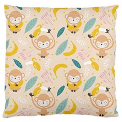 Cute-monkey-banana-seamless-pattern-background Large Flano Cushion Case (two Sides)