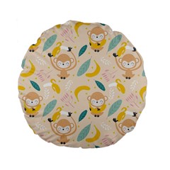 Cute-monkey-banana-seamless-pattern-background Standard 15  Premium Flano Round Cushions