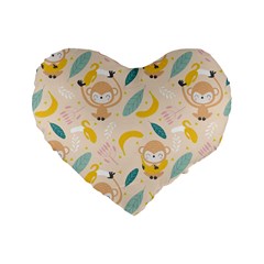 Cute-monkey-banana-seamless-pattern-background Standard 16  Premium Flano Heart Shape Cushions by Jancukart