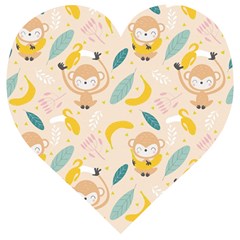 Cute-monkey-banana-seamless-pattern-background Wooden Puzzle Heart by Jancukart