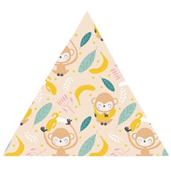 Cute-monkey-banana-seamless-pattern-background Wooden Puzzle Triangle by Jancukart