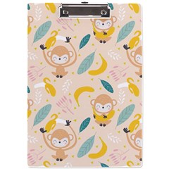 Cute-monkey-banana-seamless-pattern-background A4 Clipboard by Jancukart