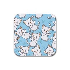 Seamless-little-cat-dragonfly-pattern Rubber Coaster (square)