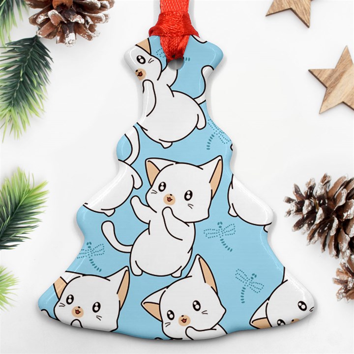 Seamless-little-cat-dragonfly-pattern Christmas Tree Ornament (Two Sides)