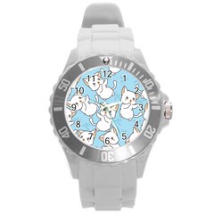 Seamless-little-cat-dragonfly-pattern Round Plastic Sport Watch (l) by Jancukart