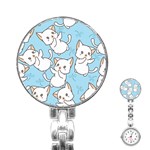 Seamless-little-cat-dragonfly-pattern Stainless Steel Nurses Watch Front