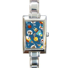 Seamless-pattern-vector-with-spacecraft-funny-animals-astronaut Rectangle Italian Charm Watch by Jancukart