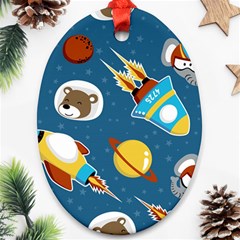 Seamless-pattern-vector-with-spacecraft-funny-animals-astronaut Ornament (oval)