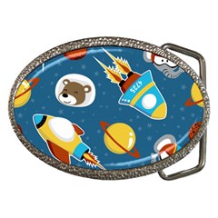 Seamless-pattern-vector-with-spacecraft-funny-animals-astronaut Belt Buckles