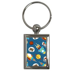 Seamless-pattern-vector-with-spacecraft-funny-animals-astronaut Key Chain (rectangle) by Jancukart