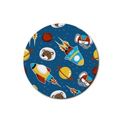 Seamless-pattern-vector-with-spacecraft-funny-animals-astronaut Rubber Coaster (round)