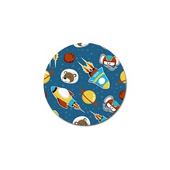 Seamless-pattern-vector-with-spacecraft-funny-animals-astronaut Golf Ball Marker by Jancukart