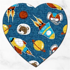 Seamless-pattern-vector-with-spacecraft-funny-animals-astronaut Jigsaw Puzzle (heart) by Jancukart