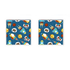 Seamless-pattern-vector-with-spacecraft-funny-animals-astronaut Cufflinks (square)