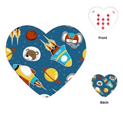 Seamless-pattern-vector-with-spacecraft-funny-animals-astronaut Playing Cards Single Design (heart)