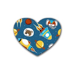 Seamless-pattern-vector-with-spacecraft-funny-animals-astronaut Rubber Coaster (heart)