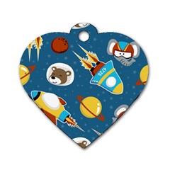 Seamless-pattern-vector-with-spacecraft-funny-animals-astronaut Dog Tag Heart (one Side) by Jancukart