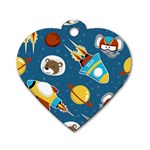 Seamless-pattern-vector-with-spacecraft-funny-animals-astronaut Dog Tag Heart (Two Sides) Front