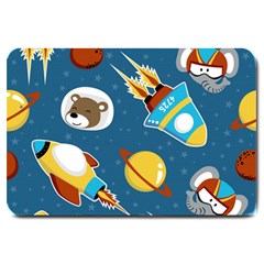 Seamless-pattern-vector-with-spacecraft-funny-animals-astronaut Large Doormat 