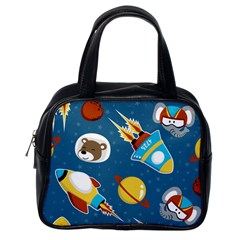 Seamless-pattern-vector-with-spacecraft-funny-animals-astronaut Classic Handbag (one Side) by Jancukart