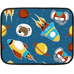 Seamless-pattern-vector-with-spacecraft-funny-animals-astronaut Double Sided Fleece Blanket (mini)  by Jancukart