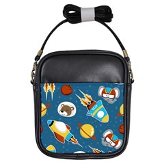 Seamless-pattern-vector-with-spacecraft-funny-animals-astronaut Girls Sling Bag