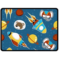 Seamless-pattern-vector-with-spacecraft-funny-animals-astronaut Fleece Blanket (large)  by Jancukart