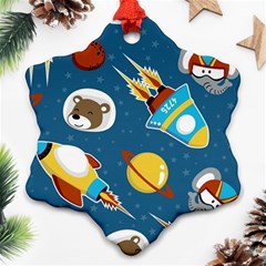 Seamless-pattern-vector-with-spacecraft-funny-animals-astronaut Snowflake Ornament (two Sides)