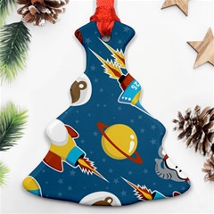 Seamless-pattern-vector-with-spacecraft-funny-animals-astronaut Christmas Tree Ornament (two Sides)