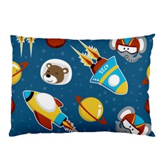 Seamless-pattern-vector-with-spacecraft-funny-animals-astronaut Pillow Case (two Sides) by Jancukart