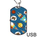 Seamless-pattern-vector-with-spacecraft-funny-animals-astronaut Dog Tag USB Flash (One Side) Front