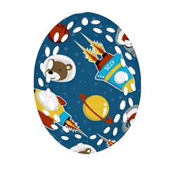 Seamless-pattern-vector-with-spacecraft-funny-animals-astronaut Ornament (oval Filigree) by Jancukart