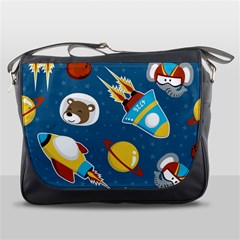 Seamless-pattern-vector-with-spacecraft-funny-animals-astronaut Messenger Bag