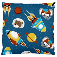 Seamless-pattern-vector-with-spacecraft-funny-animals-astronaut Large Cushion Case (one Side) by Jancukart