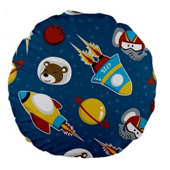 Seamless-pattern-vector-with-spacecraft-funny-animals-astronaut Large 18  Premium Round Cushions