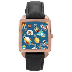 Seamless-pattern-vector-with-spacecraft-funny-animals-astronaut Rose Gold Leather Watch  by Jancukart