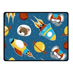 Seamless-pattern-vector-with-spacecraft-funny-animals-astronaut Double Sided Fleece Blanket (small)  by Jancukart