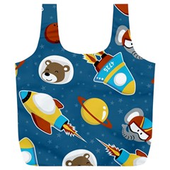 Seamless-pattern-vector-with-spacecraft-funny-animals-astronaut Full Print Recycle Bag (xl) by Jancukart