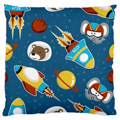 Seamless-pattern-vector-with-spacecraft-funny-animals-astronaut Large Flano Cushion Case (one Side) by Jancukart