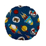 Seamless-pattern-vector-with-spacecraft-funny-animals-astronaut Standard 15  Premium Flano Round Cushions Front