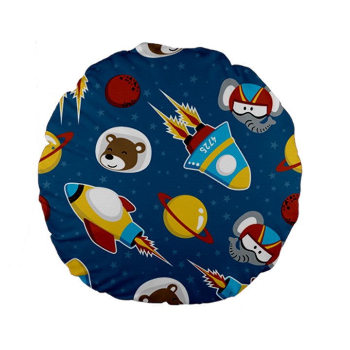 Seamless-pattern-vector-with-spacecraft-funny-animals-astronaut Standard 15  Premium Flano Round Cushions