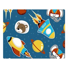 Seamless-pattern-vector-with-spacecraft-funny-animals-astronaut Double Sided Flano Blanket (large)  by Jancukart