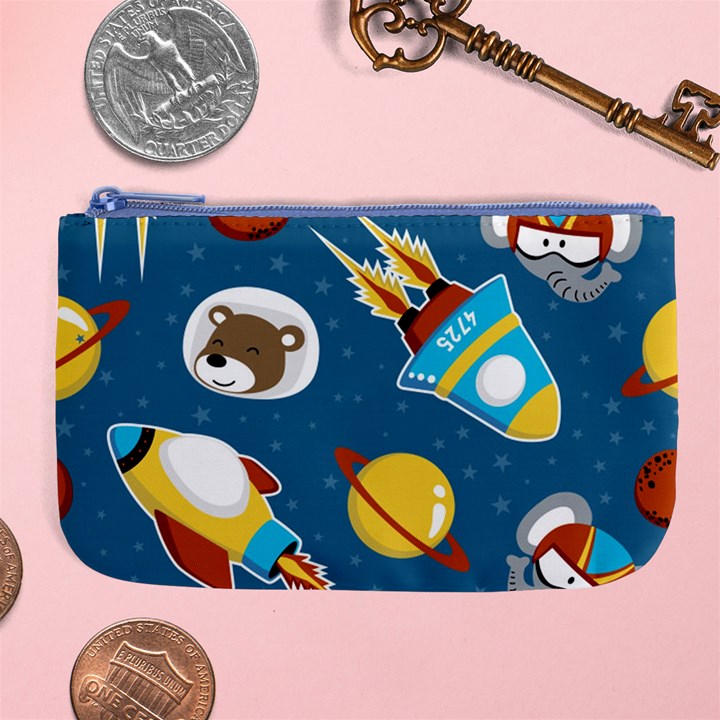 Seamless-pattern-vector-with-spacecraft-funny-animals-astronaut Large Coin Purse